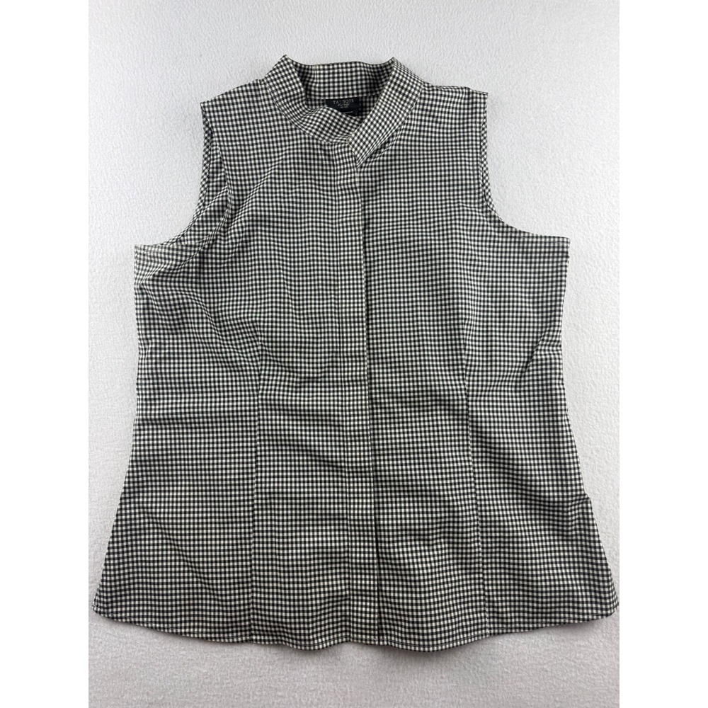 Talbots Petites Black White Gingham Mock Neck Sleeveless Blouse Top‎ 12P